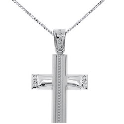 Λευκόχρυσος βαπτιστικός σταυρός Κ14 με αλυσίδα